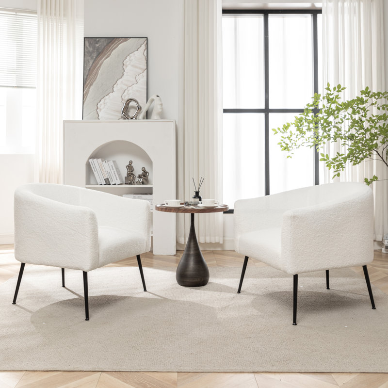 Fauteuil demi-tonneau Jameila, Fausse fourrure blanche, Noir, 2