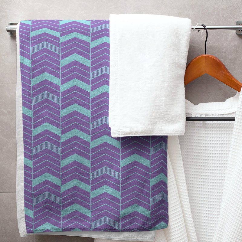 Stephenie Lined Chevrons Bath Towel, Violet/Teal