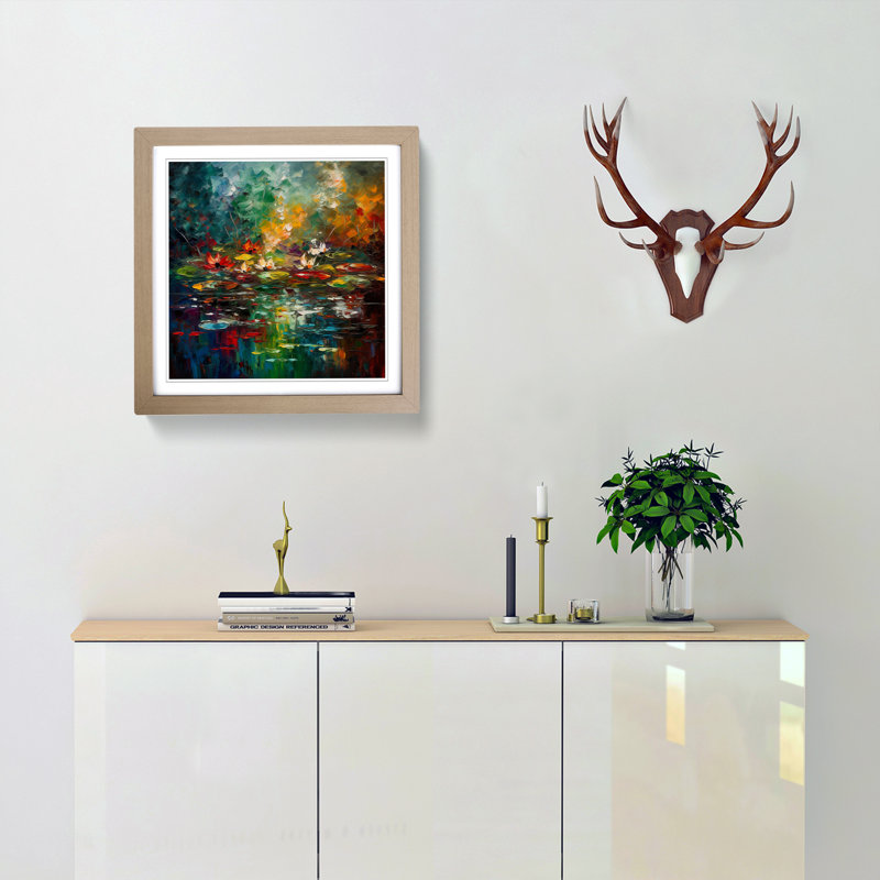 Pond Abstract - Single Picture Frame Print on Wood, Oak