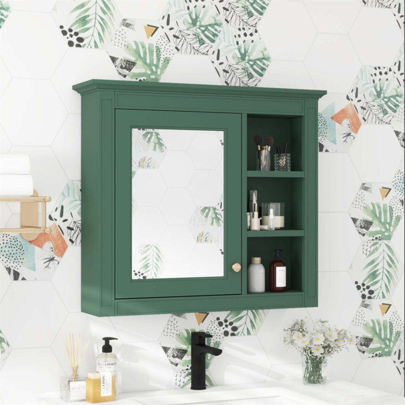 Armoire de salle de bain murale moderne avec miroir et 3 tablettes ouvertes, fabrication en panneau de fibres à densité moyenne durable