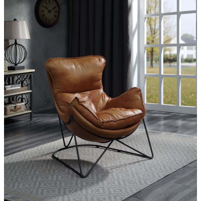 Fauteuil d'appoint en cuir fleur Aperol et finition noire