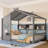 Full Size Floor House Bed For Toddler, Kids Montessori Bed  With Storage Shelf, Playhouse Bed With Roof Design, Gray-323145635