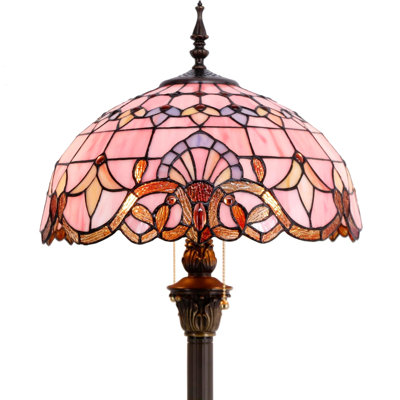 Lampe sur pied Tiffany rose mauve baroque vitrail liseuse 16 x 16 x 64 po Antique Pole Corner Lamp Decor Chambre Salon Bureau à domicile