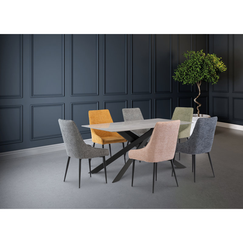 Camille 1.6M Rectangular Dining Table, Grey, Black, H77 x L160 x W90cm