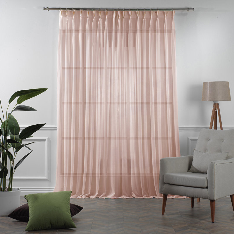 Sheer Single Curtain Panel, Light Pastel Pink, 190cm Width x 450cm Drop