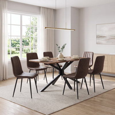 7-Piece 55.1" Rectangular Dining Set with 6 Faux Leather Chairs