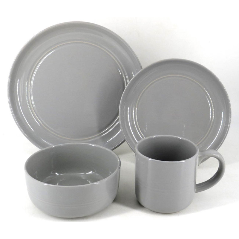 Saurel Stoneware Dinnerware Set 16 Piece - Service for 4, Gray
