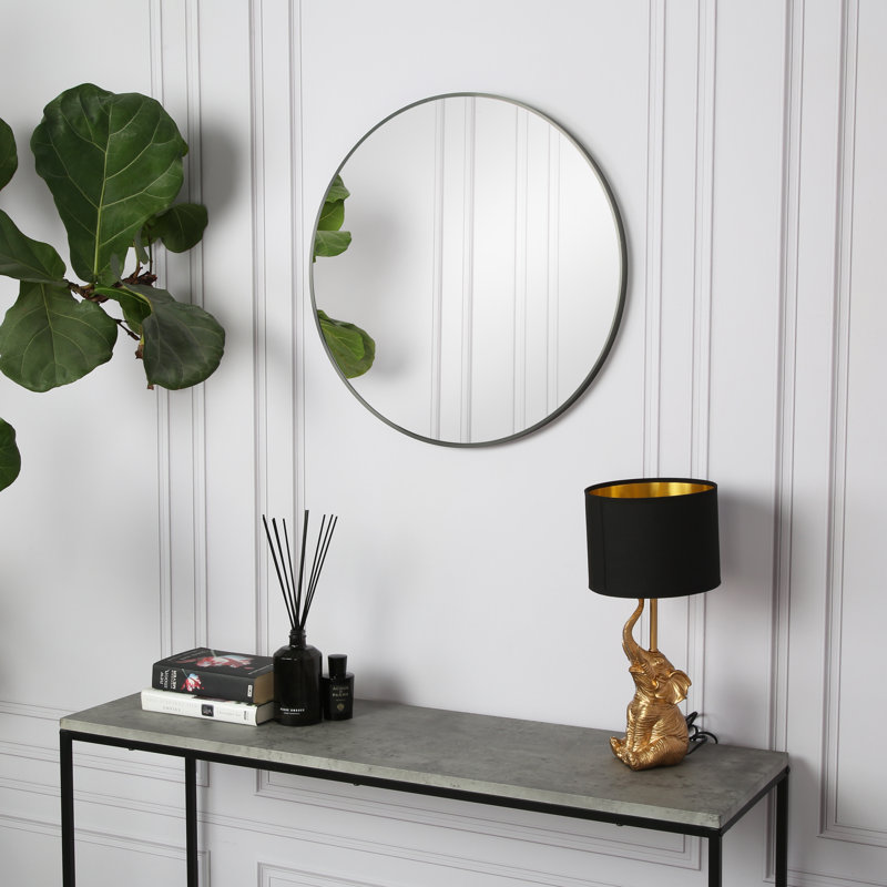 Sasheer - Round Framed Wall Mounted Mirror, 60cm H x 60cm W, Black