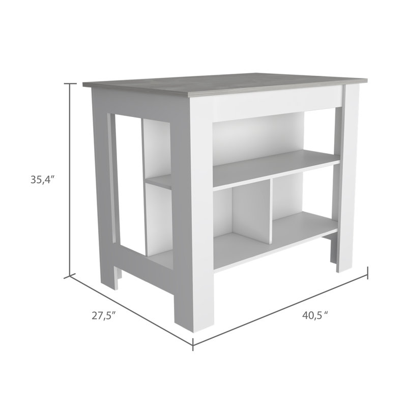 Îlot de cuisine, quatre pieds, trois tablettes, Blanc