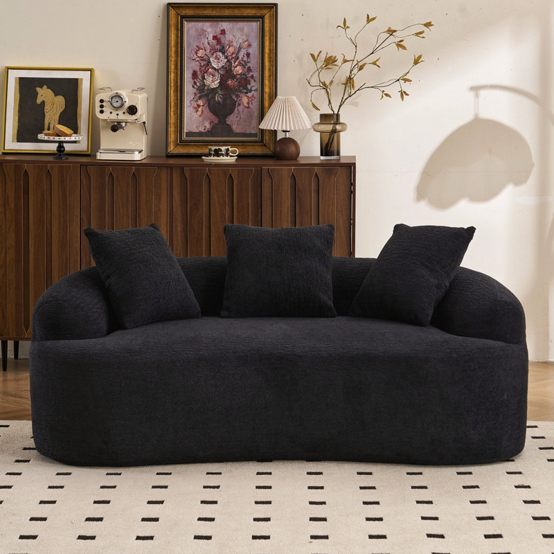Boneless 65" Chenille Curved Sofa, Black