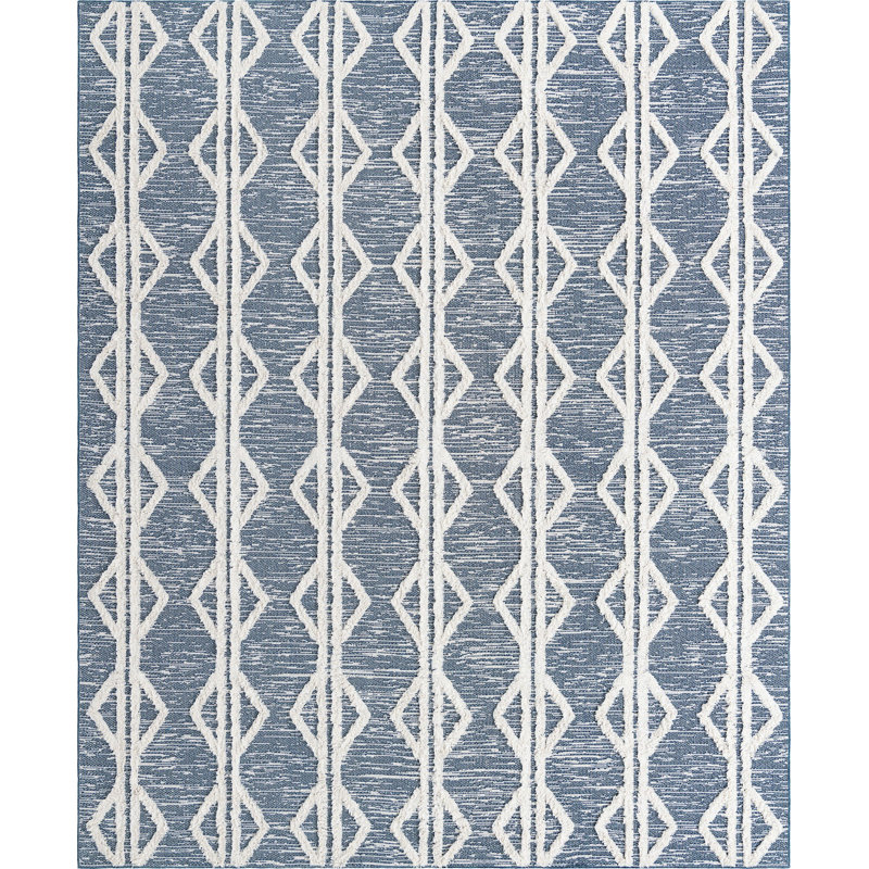 Tapis contemporain Eiryn de couleur bleu marine, Rectangle 8 pi 3 po x 10 pi