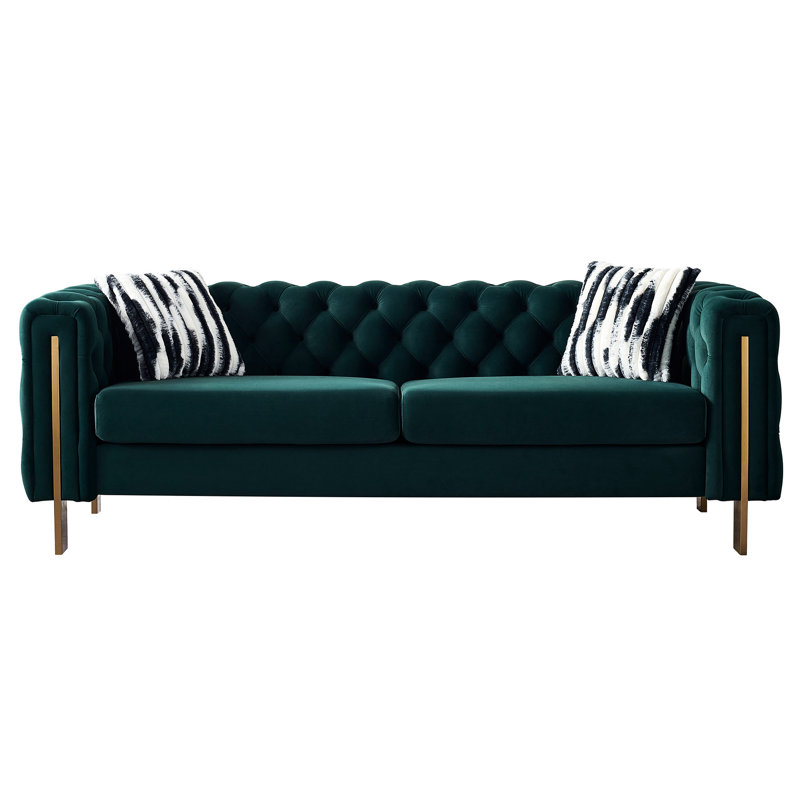 Velours po, l 84,25 po, avec pieds dorés et fabrication pour fiabilité, panneaux latéraux arrière l 84,25 po, tissu métallique