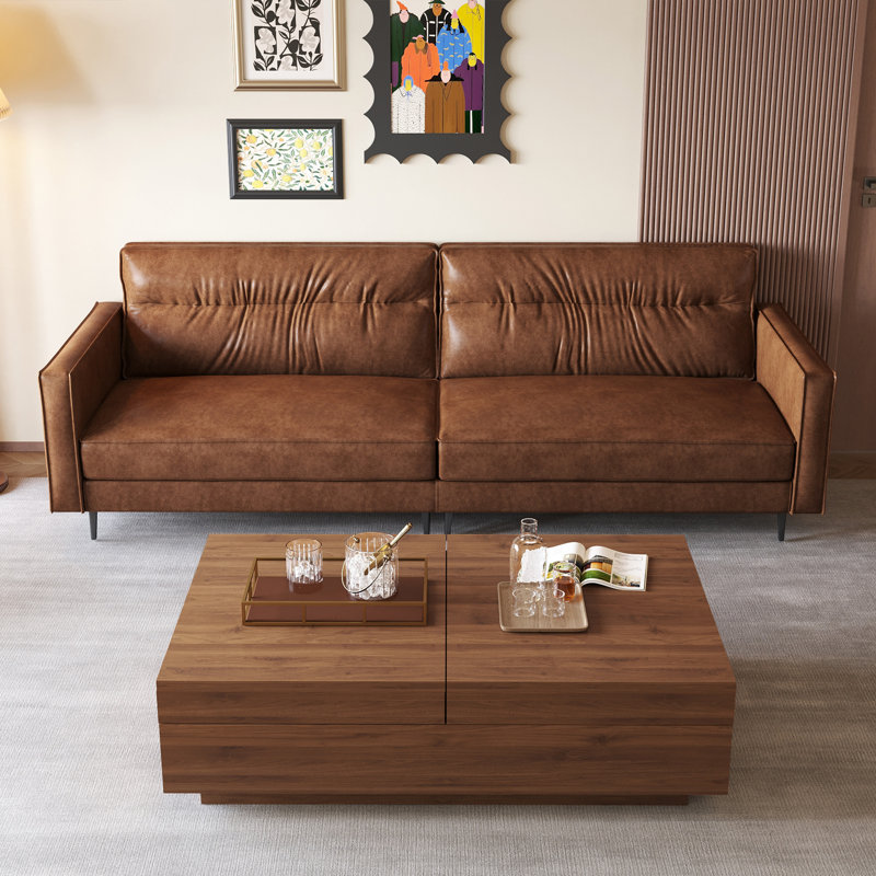 Ensemble de canapé et table basse extensible en cuir huilé avec rangement