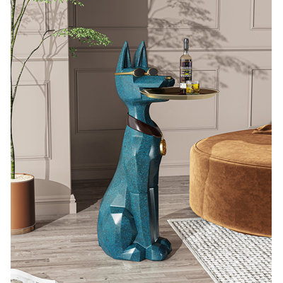 Sculpture de sol en forme de chien porte-bonheur avec plateau et table d'appoint - Décoration intérieure