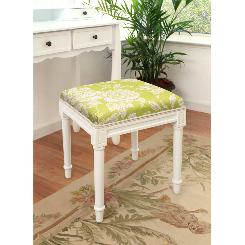 Tabouret de coiffeuse en lin gris avec pivoine grise, Blanc, Chartreuse