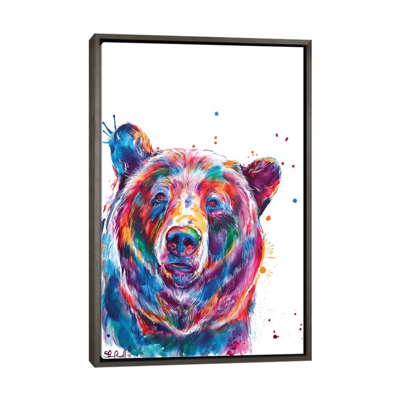 Ours par Shaunna Russell - reproduction d'art sur toile, Toile avec cadre gris, Aucun mat, H 26 po x l 18 po x 1,5 po