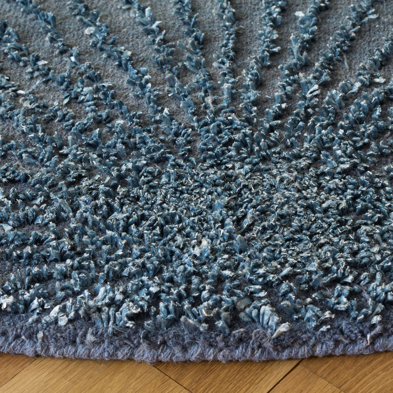 Tapis gris / bleu en laine touffeté à la main Amier, Rond 6 pi