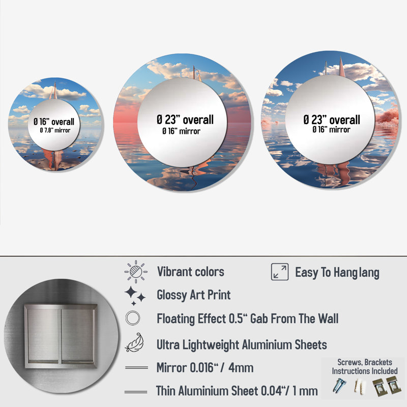 Miroir mural rond en aluminium rose