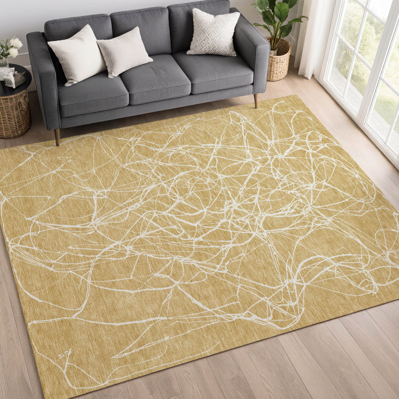 Tapis moderne intérieur / extérieur lavable à la machine ACN2826, Doré, 9 pi x 12 pi