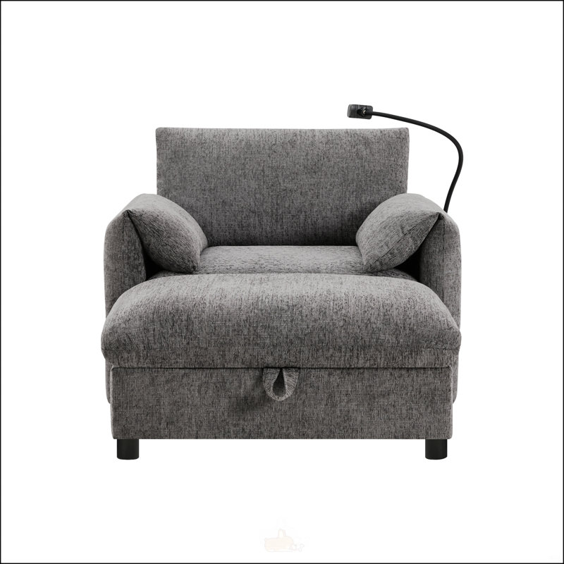 38" Single Sofa With Storage Ottoman, Gray