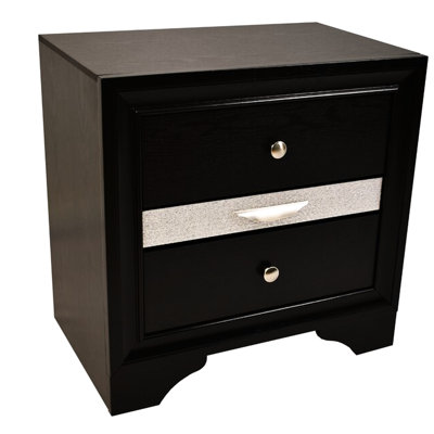 2 Drawer Nightstand In Black - Stylish Wood Furniture For Bedroom Interior With Full Extension Drawers Essential