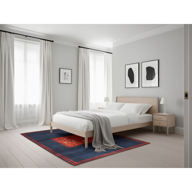 Tapis de zone bleu/rouge contemporaine, Rectangle 5 pi x 7 pi