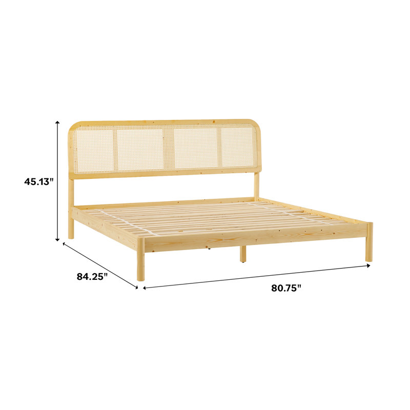 Boho Curved Rattan Headboard King Bed