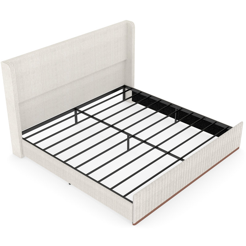 Corduroy Bed Frame with 47" Headboard, Upholstered Platfrom Bed with Vertical Stripe Wingback, King