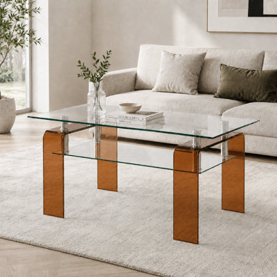 Modern 2-Tier Glass Coffee Table - Clear Acrylic & Chrome Accent Table for Living Room