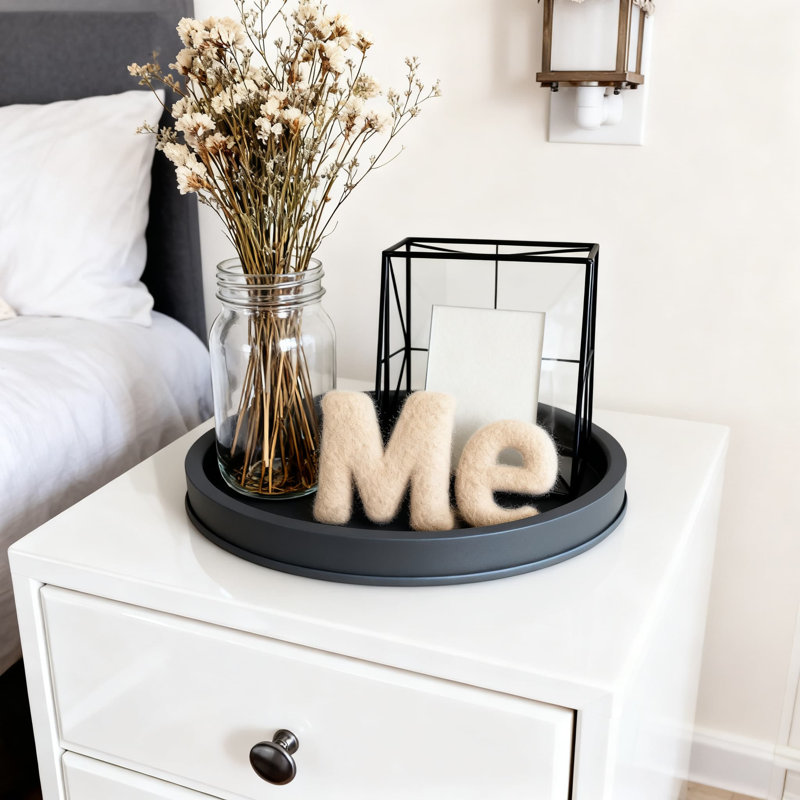 Round Decorative Serving Tray For Coffee Table Centerpieces, Modern Farmhouse Home Decor With Soft Padding For Living Room And Bathroom Organization