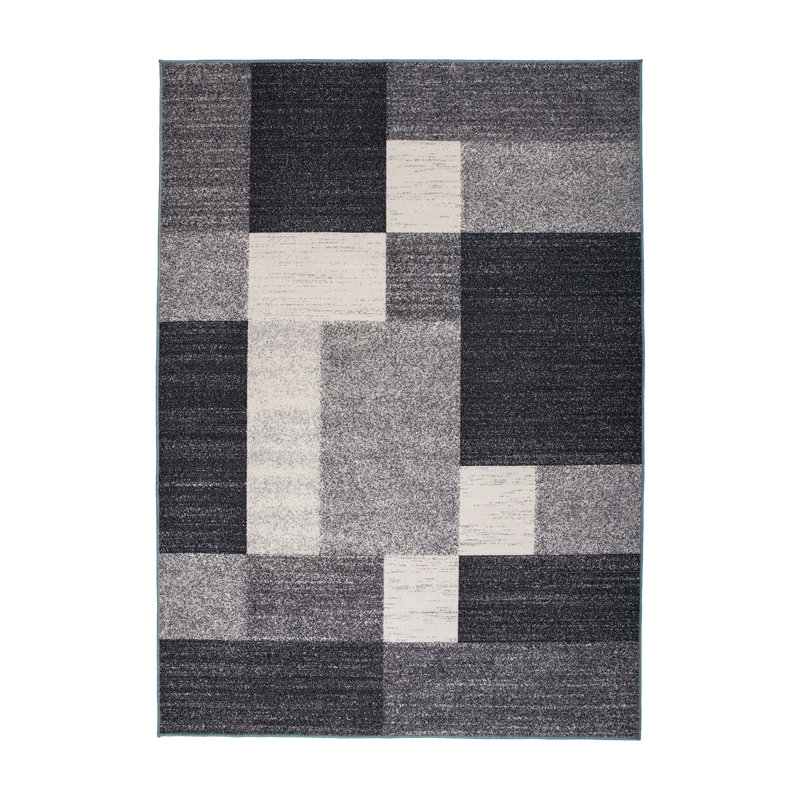 Tapis gris, noir et blanc touffeté à motif géométrique Akieba, Rectangle 4 pi x 6 pi