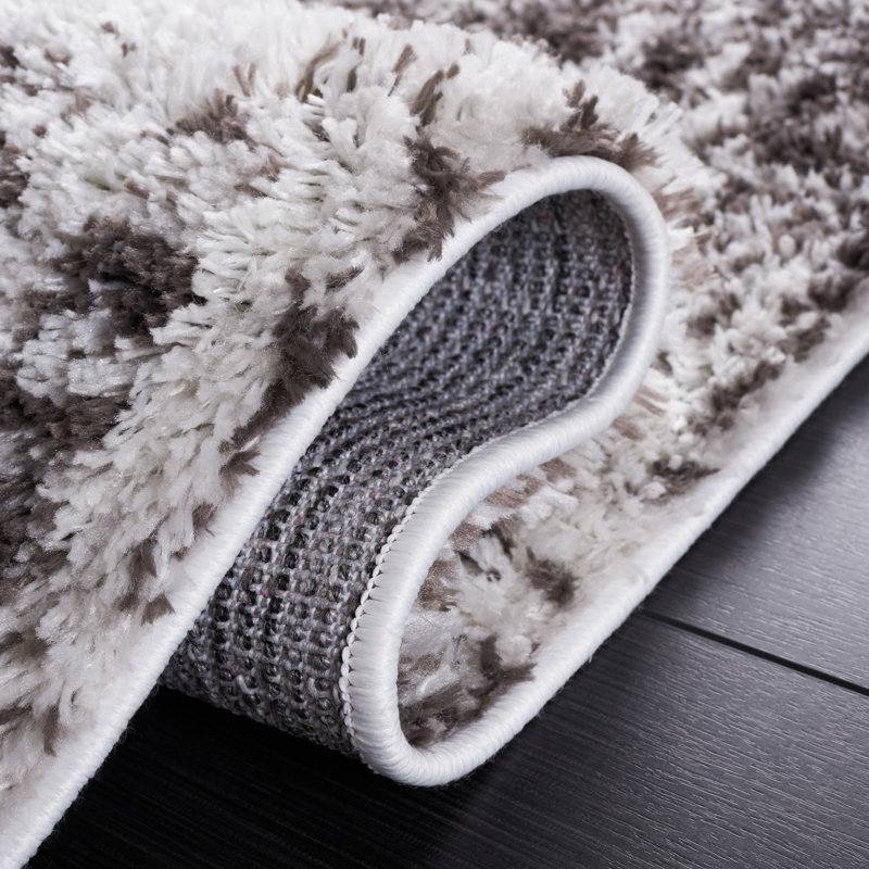 Kara Abstract White/Dark Gray Area Rug, Square 7'