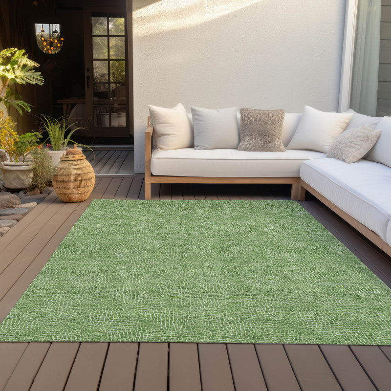 Green Rectangular Flat Woven Synthetic Washable Rug 3' x 5'