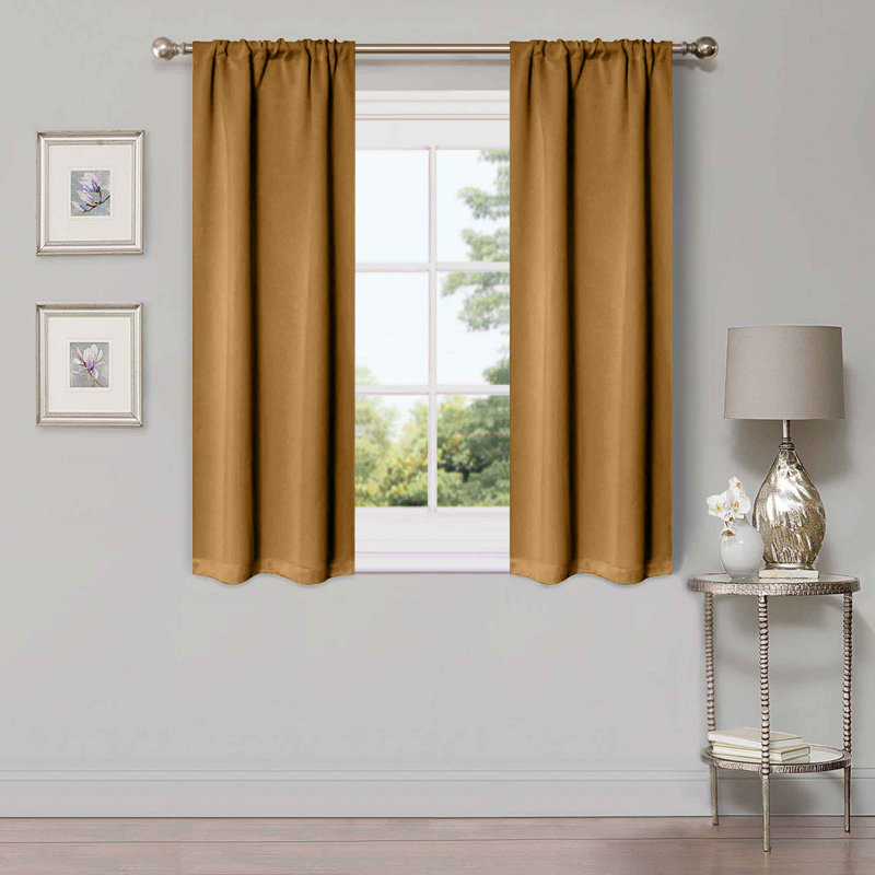 Moriah Millendon Solid Modern Polyester Rod Pockets Room Darkening Curtain Pair, 26" W x 63" L, Caramel Brown