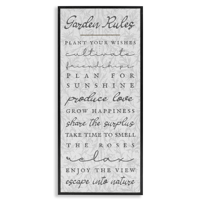 «Garden Rules» à motif floral, estampe numérique, design par Lil 'Rue, Giclée encadrée noir minuit, H 24 po x l 10 po