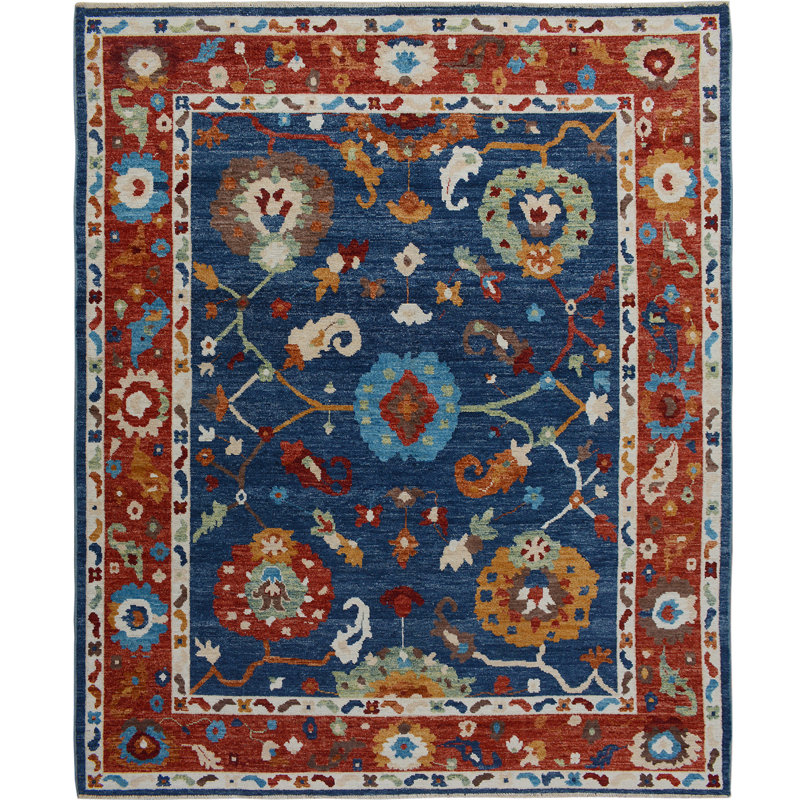 Tapis en laine bleu marine 8 pi 1 po x 10 pi 1 po one-of-kind-noué la à la main new age oushak Kirrily