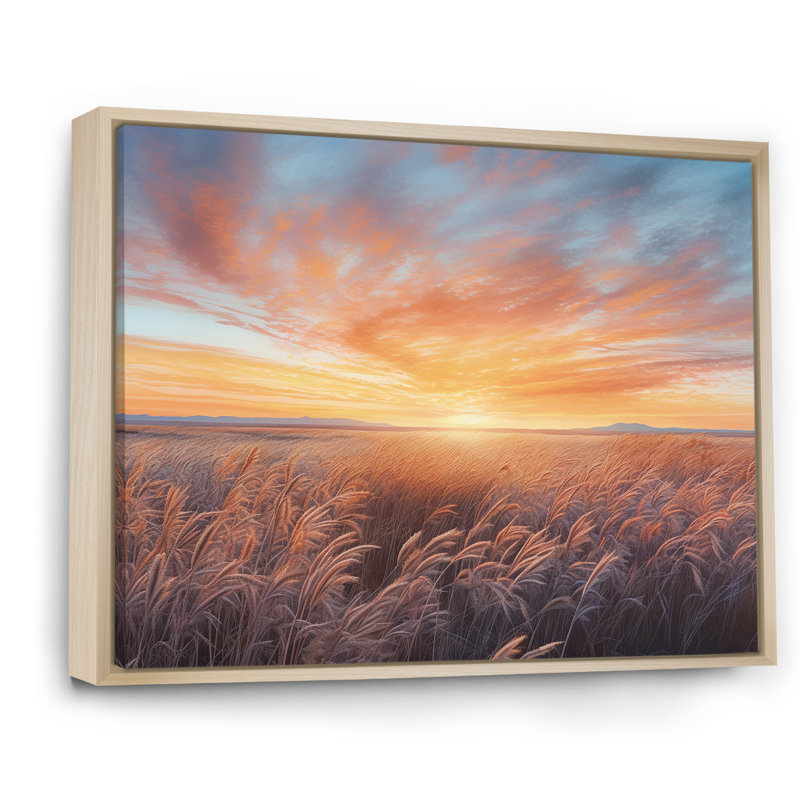 Prairies tranquilles au lever du soleil, Cadre naturel flottant, H 34 po x l 44 po