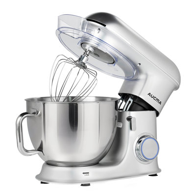 Robot pâtissier Aucma, 8,5 L, 900 W, tête inclinable, grand robot de cuisine électrique avec crochet pétrisseur, fouet et batteur (argenté)