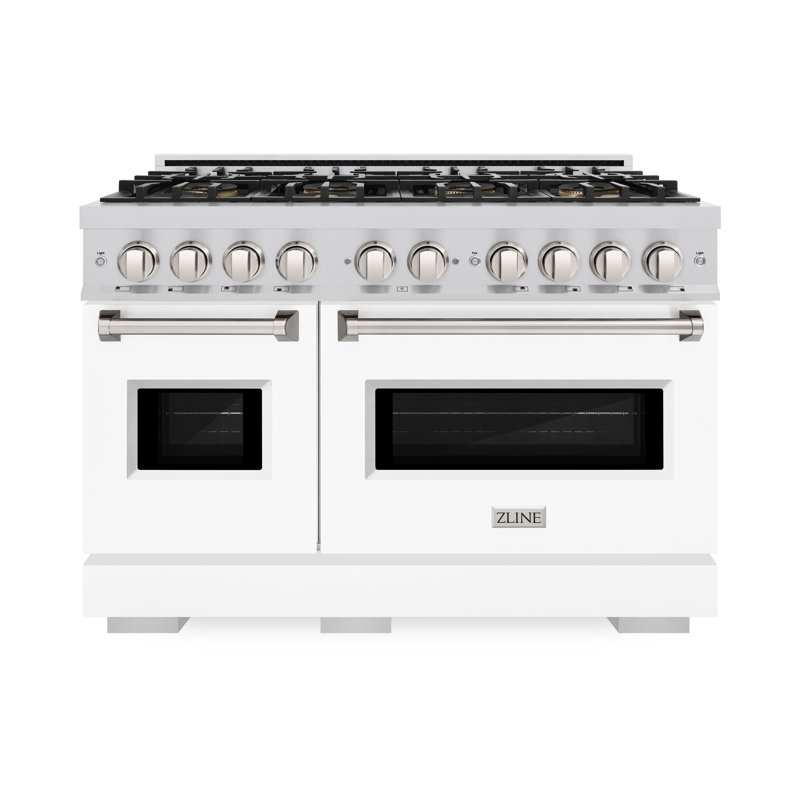 Cuisinière à double combustible ZLINE 48 po avec plaque de cuisson 8 brûleurs DuoPro et deux fours avec portes blanches ZLINE