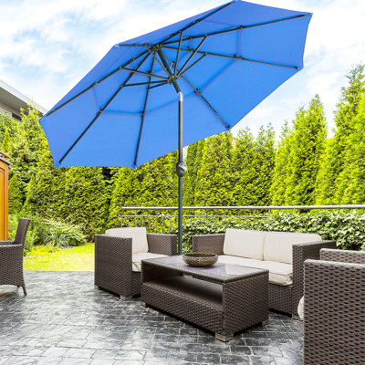 Parasol de patio 9 pi 3 pi, bleu foncé - grand parasol de marché extérieur avec manivelle et bouton poussoir inclinable pour terrasse, cour, pelouse, cour