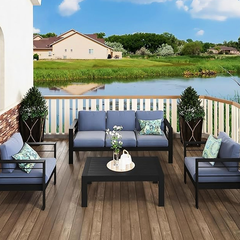 Fade - Extérieur avec cadre en aluminium et coussins bleus Modern 3 Patio