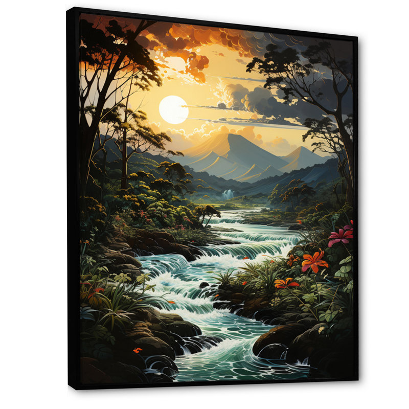 Bele Rivermountain Sunset Jungle Jubilation I - impression, H 32 po x l 24 po x P 1 po, Cadre flottant noir