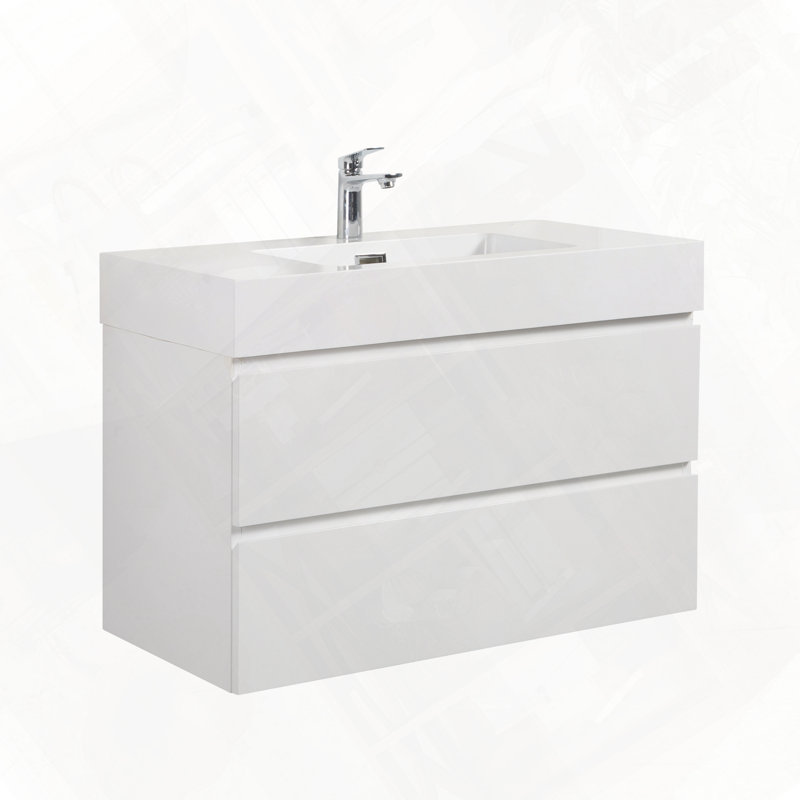 Meuble de rangement mural flottant pour salle de bain, Blanc, 36"