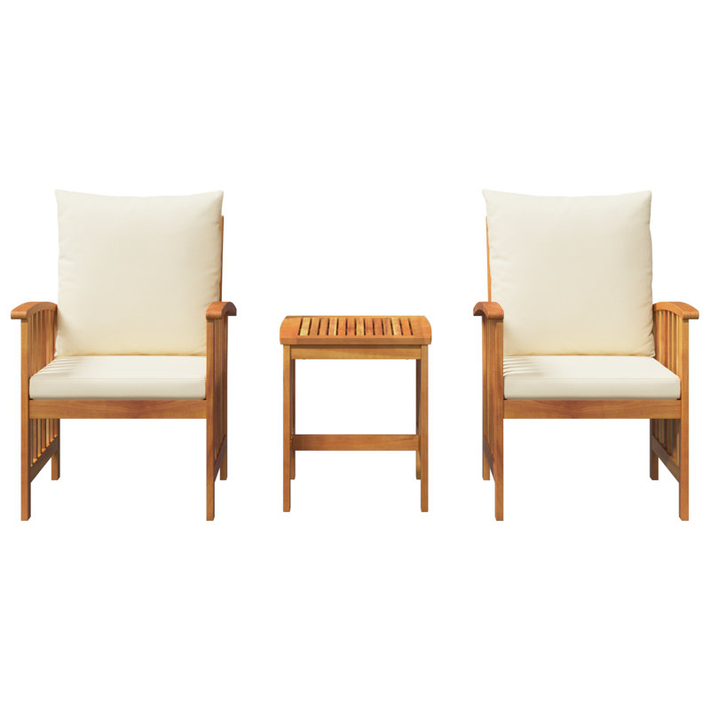  Ensemble de salon de jardin 3 pièces avec coussins en bois d'acacia massif, Crème, crème