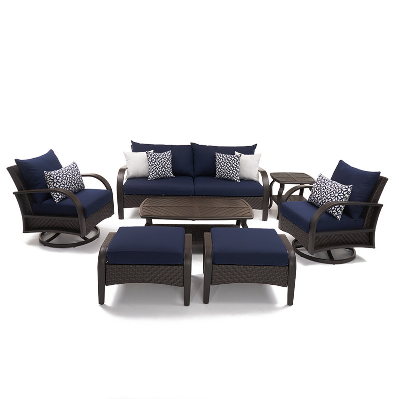 Kechia 7 Piece Sofa Seating Group With Sunbrella Cushion Covers, Canvas Navy Sunbrella® Canvas