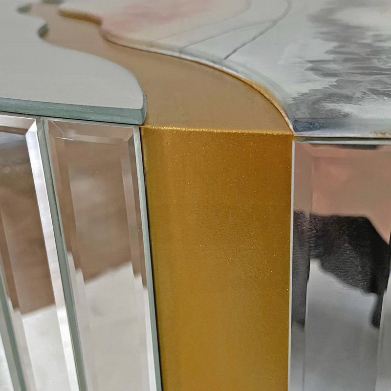 Table basse compacte avec miroir en marbre blanc