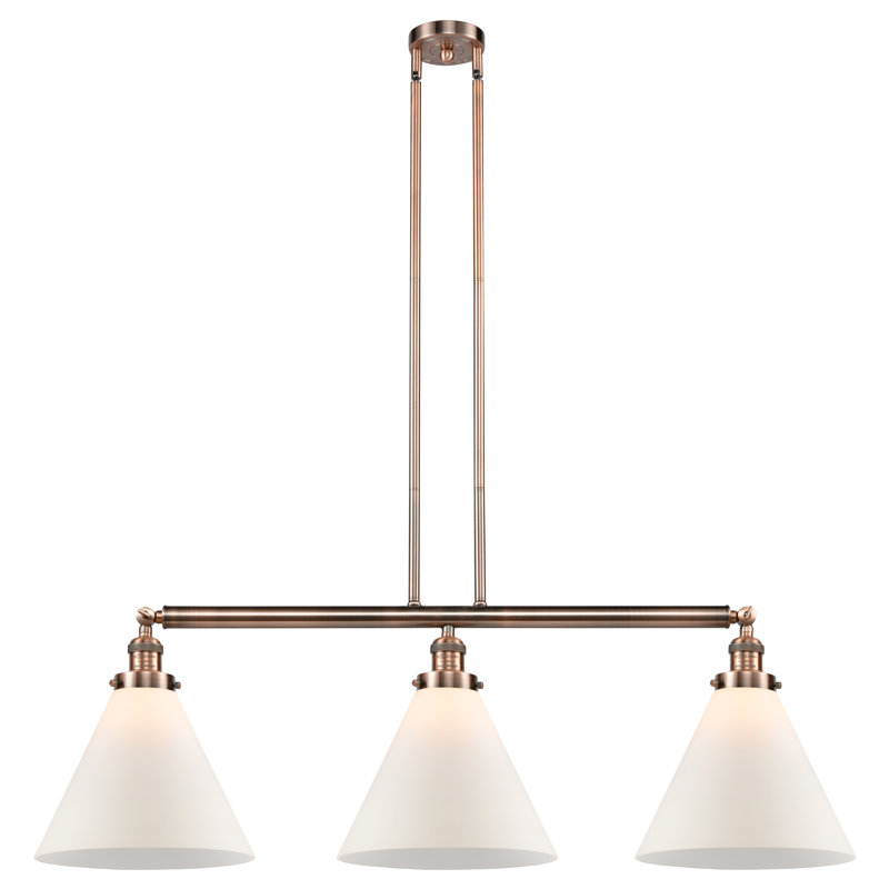 Luminaire suspendu linéaire à 3 lumières pour îlot de cuisine Pompa, Boîtier blanc mat, Ampoule non incluse, Or satiné