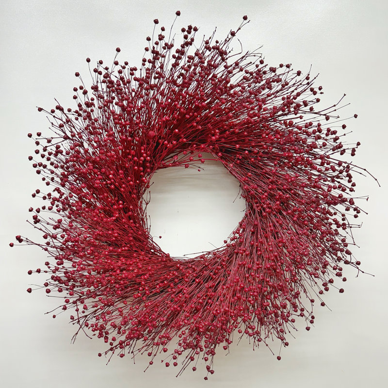 Preserved Burgundy Twigs and Flax Wreath, 26" W x 26" H x 6" D