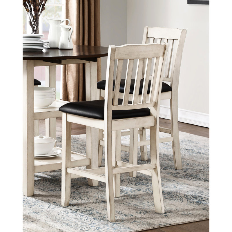 5 pièces - Table de salle à manger à hauteur de comptoir blanche avec abattants, 4 chaises, tablette inférieure, 2 tablettes ouvertes, chaises