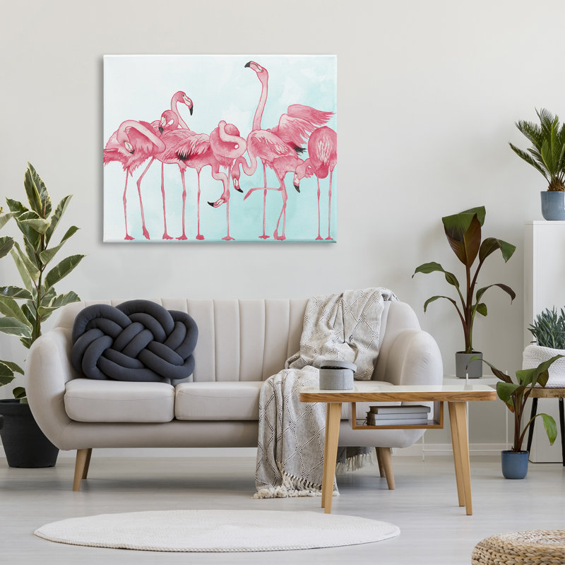 «Bold Pink Flamingo Flock» par Elizabeth Medley, impression sur toile tendue, H 36 po x l 48 po x P 1,5 po